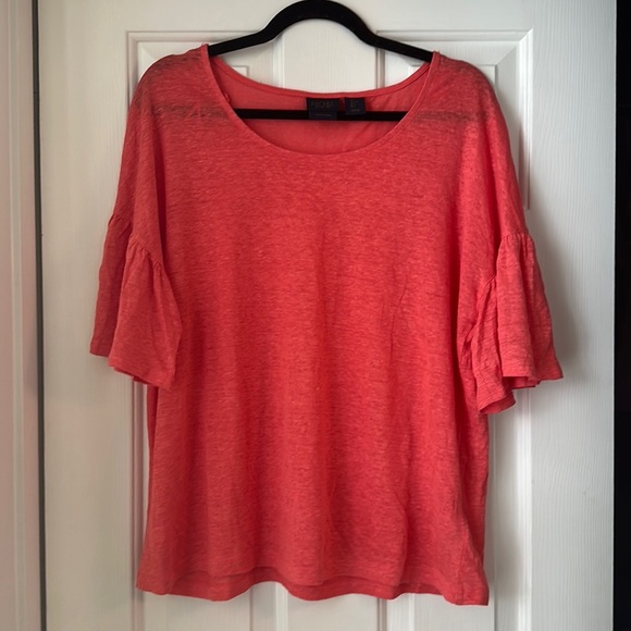 Rachel Roy 100% linen coral flutter sleeve top size large - Picture 1 of 3